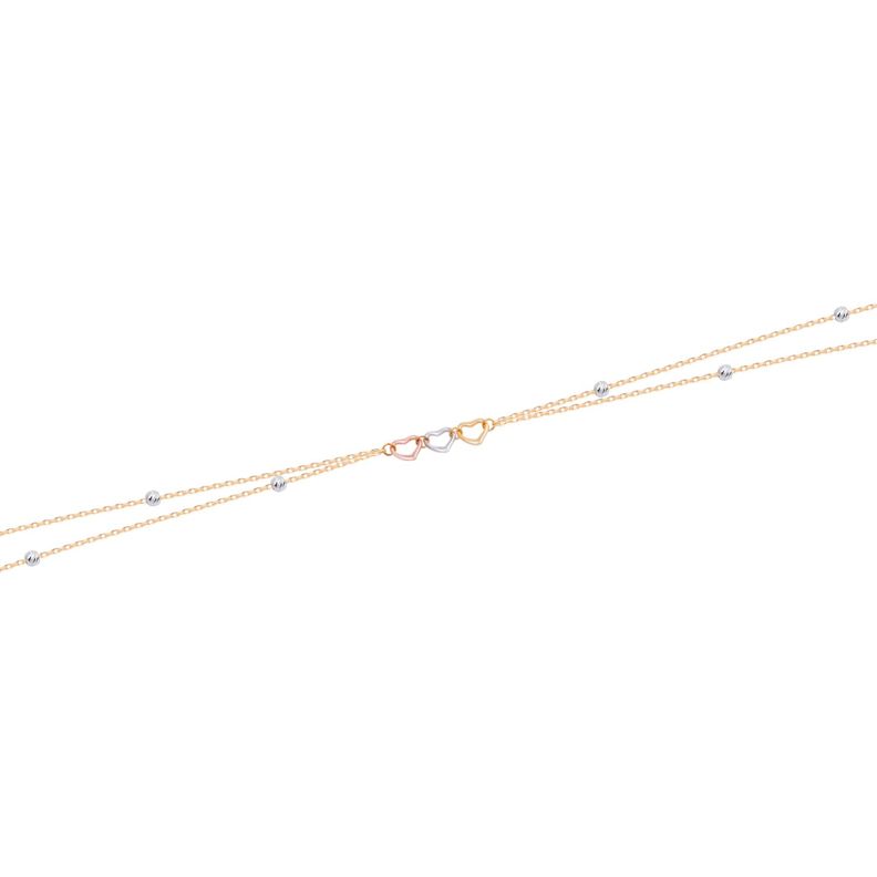 Pulsera de Oro 18kt Corazones Tricolores y Bolitas-1
