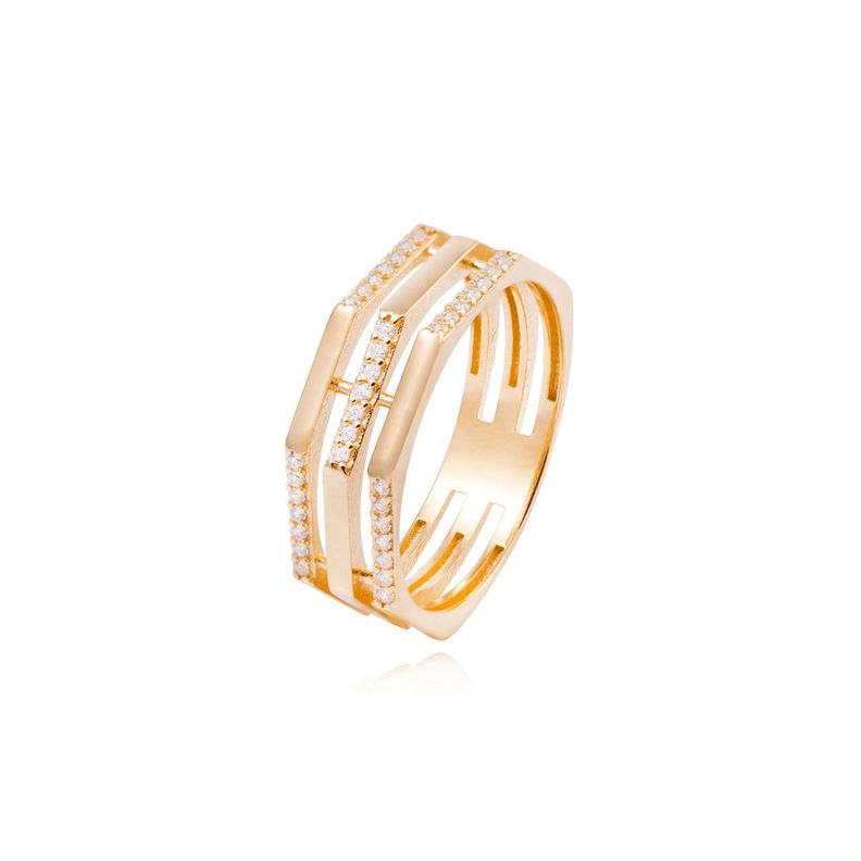 Anillo de Oro 18kt 7 Circonitas 5 Caras-0