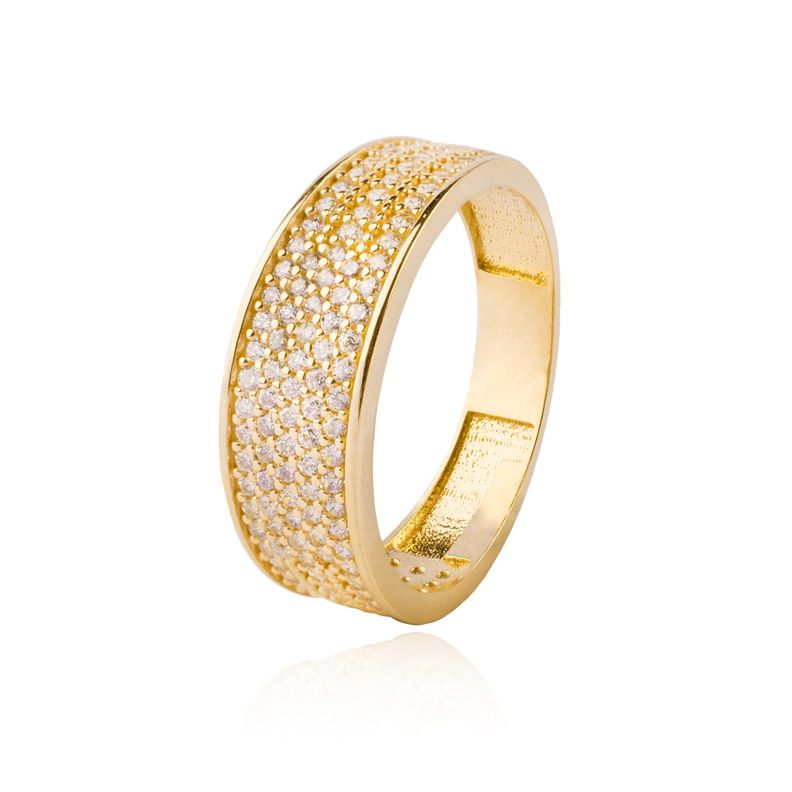 Anillo Compromiso de Oro 18Kt Triple Cintillo Circón con Bolitas-0