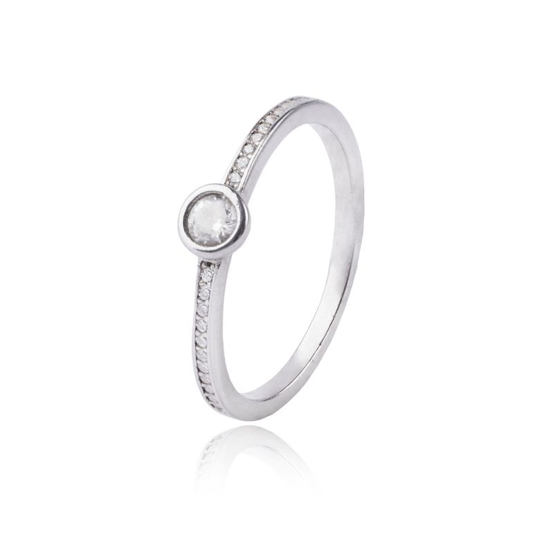 Anillo de Plata Esterlina 925 Punto de Luz Circon-0