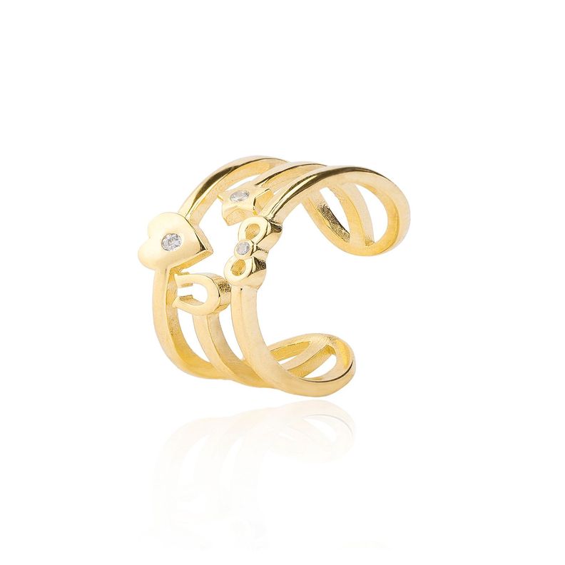 Anillo Plata Esterlina 925 Revestido en Oro 18kt Corazon y Herradura-0