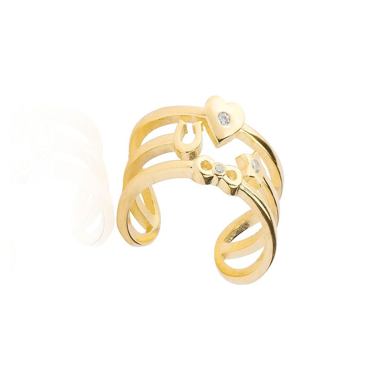 Anillo Plata Esterlina 925 Revestido en Oro 18kt Corazon y Herradura-2