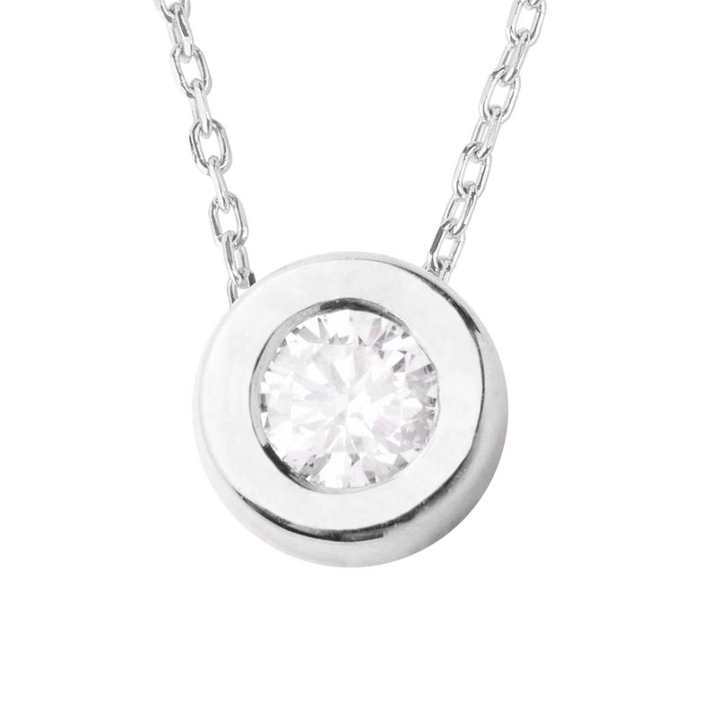 Collar de Oro Blanco 18kt Diamante Punto Luz 10pts Corte Brillante-1