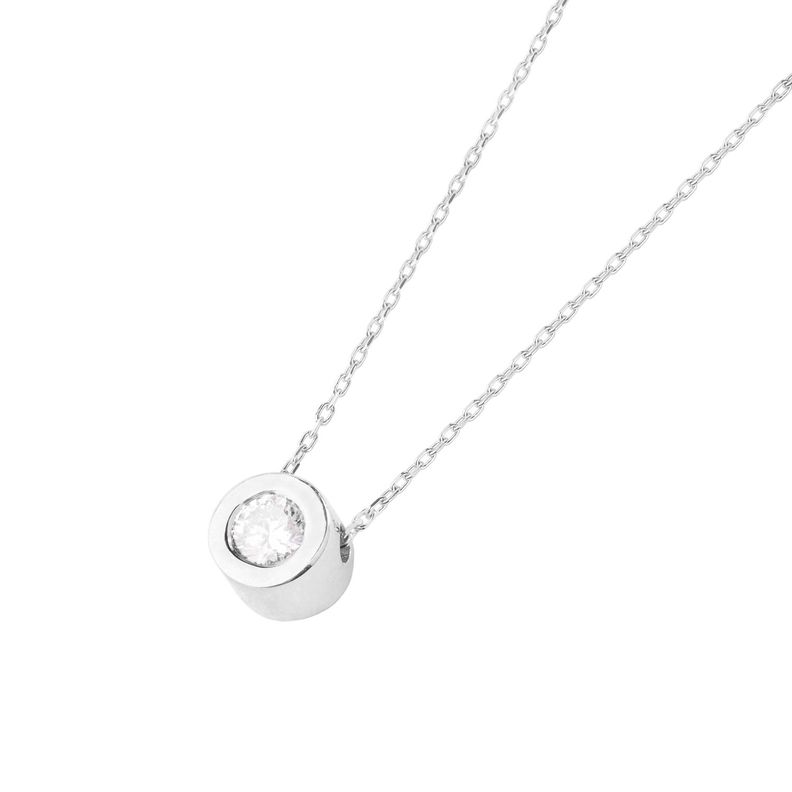 Collar de Oro Blanco 18kt Diamante Punto Luz 10pts Corte Brillante-2