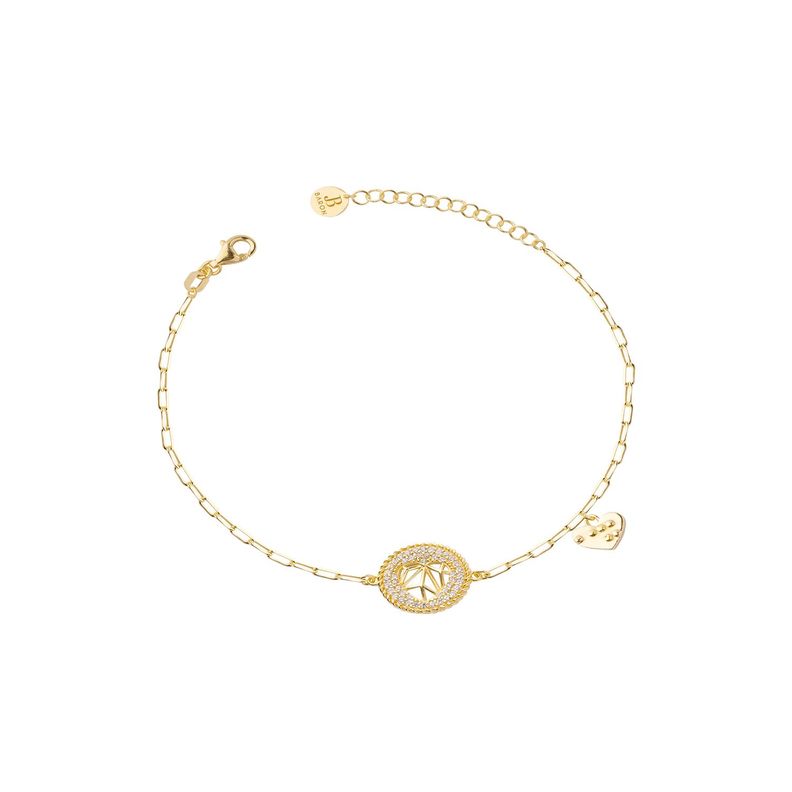 Pulsera Plata Esterlina 925 Círculo Corazón Revestido Oro 18kt-0