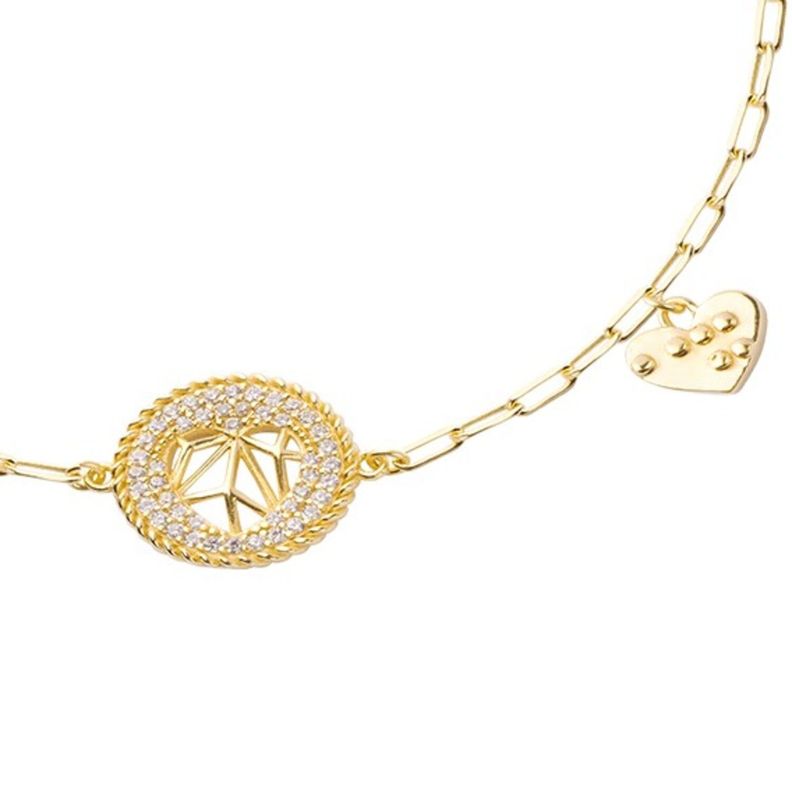 Pulsera Plata Esterlina 925 Círculo Corazón Revestido Oro 18kt-2