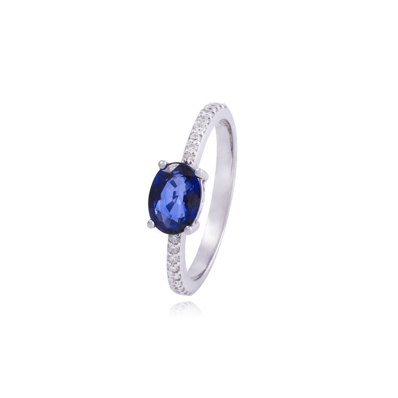 Anillo Oro Blanco 18kt Diamantes de 19Pts 1,07Qlts Zafiro