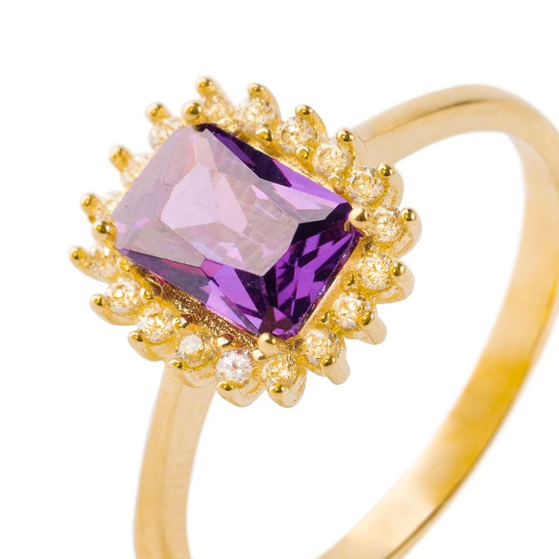 Anillo Compromiso de Oro 18kt Modelo Solitario Cuadrado & Circones-1