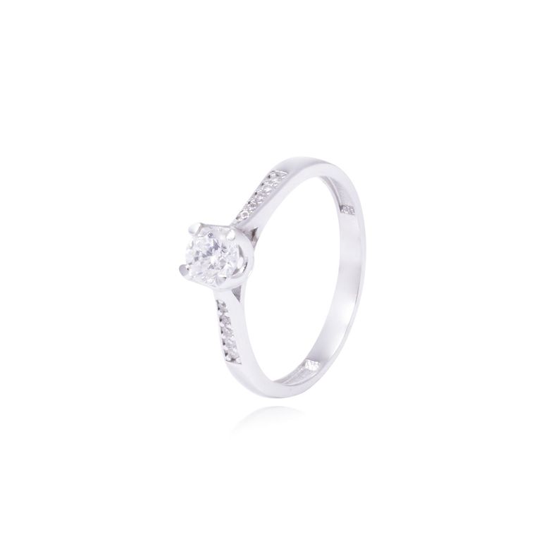Anillo Oro Blanco 18kt Solitario con Engaste Redondo y Riel-0
