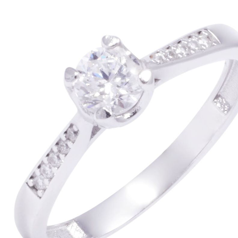 Anillo Oro Blanco 18kt Solitario con Engaste Redondo y Riel-1