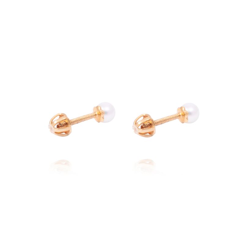 Aros de Oro Amarillo 18kt Perla Cultivada Sin Grifa 3,5mm-2