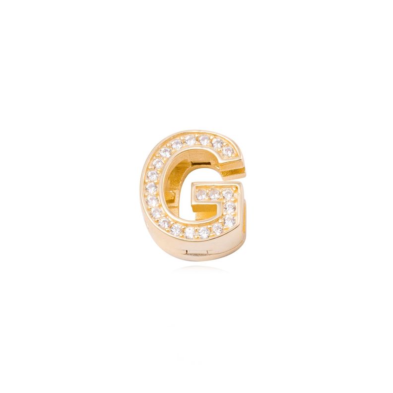Dije de Plata broche Letra G con Circonita Revestido en Oro 18kt-0