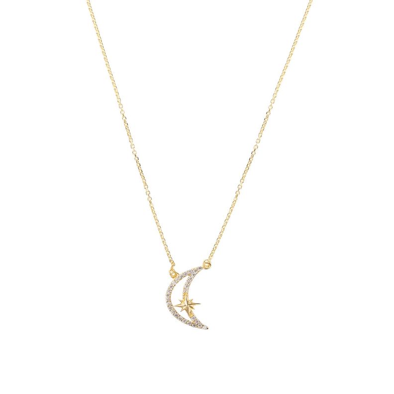 Collar de Plata Esterlina 925 Lucero Luna Revestido en Oro 18kt-0