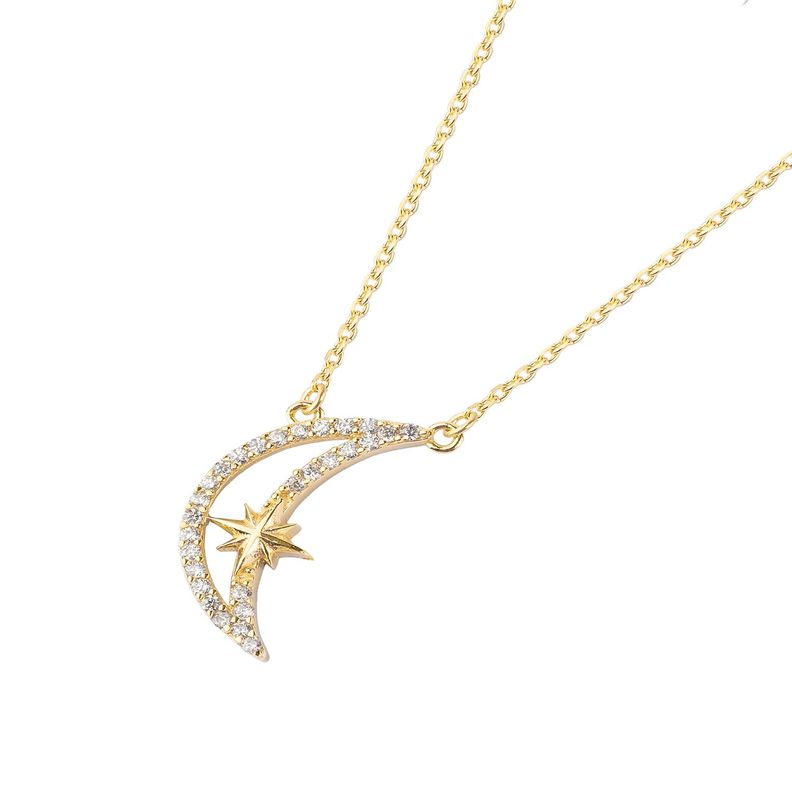 Collar de Plata Esterlina 925 Lucero Luna Revestido en Oro 18kt-1