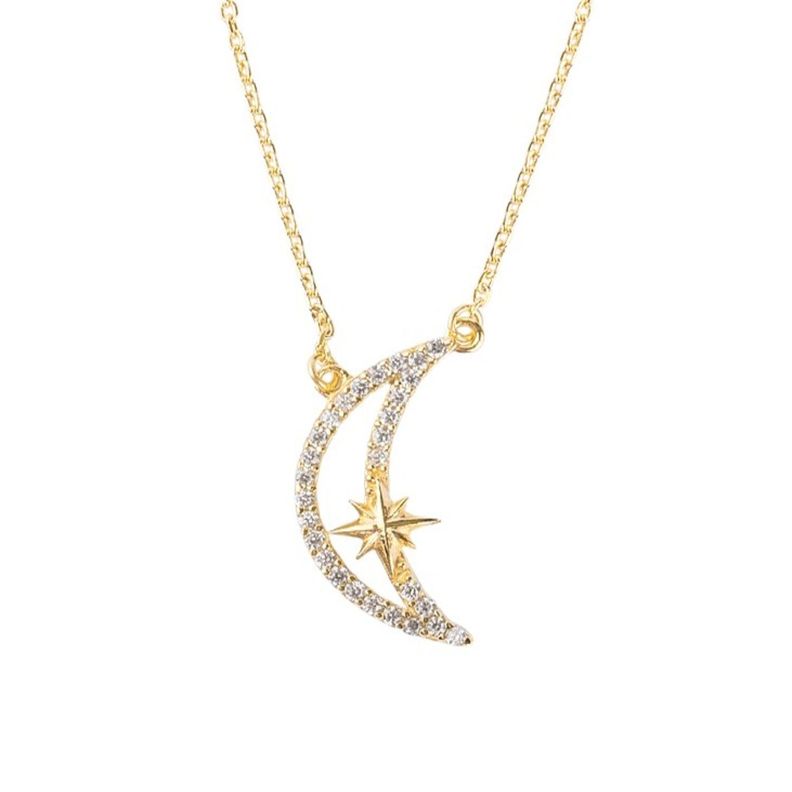 Collar de Plata Esterlina 925 Lucero Luna Revestido en Oro 18kt-2