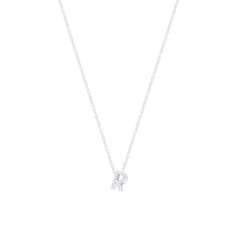 Collar de Plata Esterlina 925 Dije Letra R Circón-0