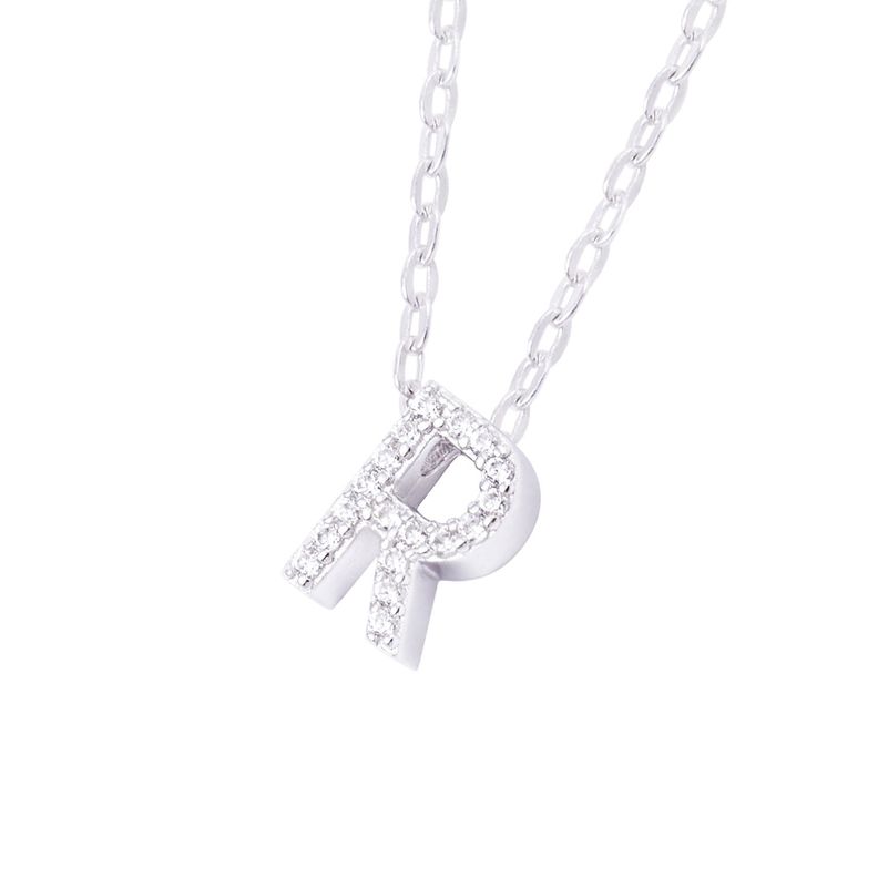 Collar de Plata Esterlina 925 Dije Letra R Circón-2