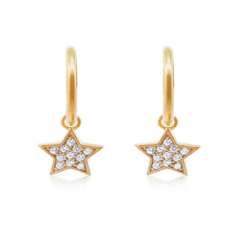 Aros de Plata Esterlina 925 Argollas Estrella Revestido en Oro 18kt-0