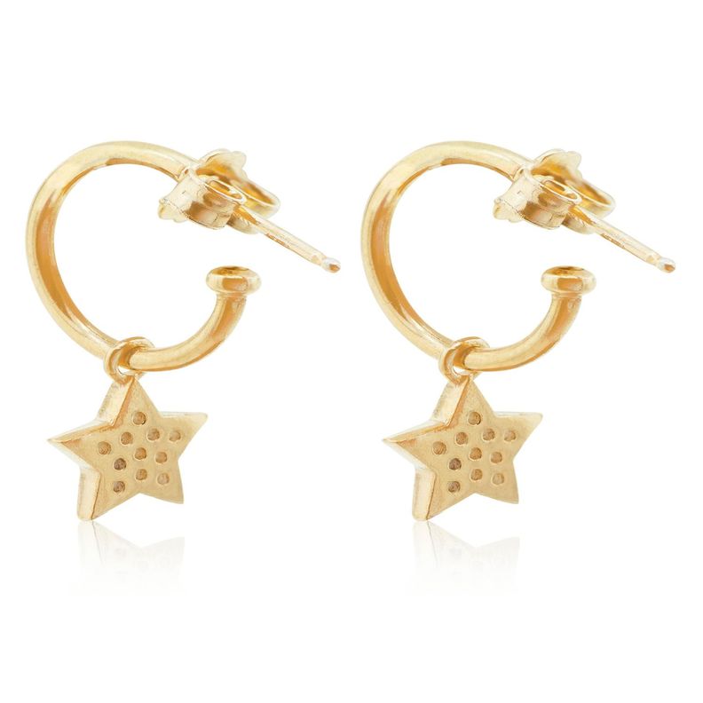 Aros de Plata Esterlina 925 Argollas Estrella Revestido en Oro 18kt-1