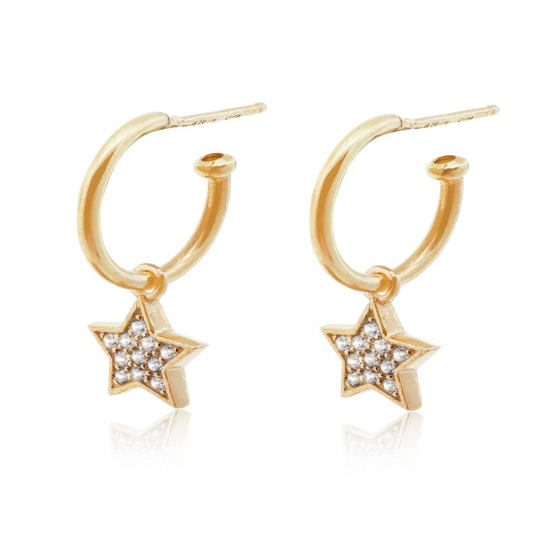 Aros de Plata Esterlina 925 Argollas Estrella Revestido en Oro 18kt-2