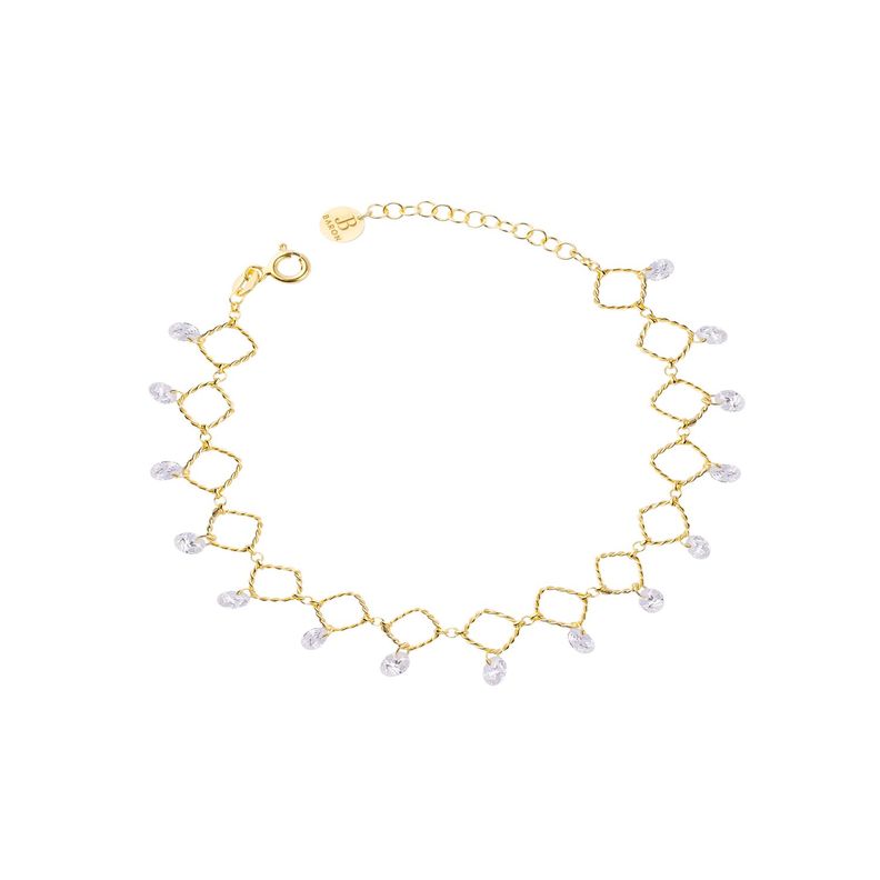 Pulsera Plata Esterlina 925 Rombo Colgante Revestido Oro18kt-0