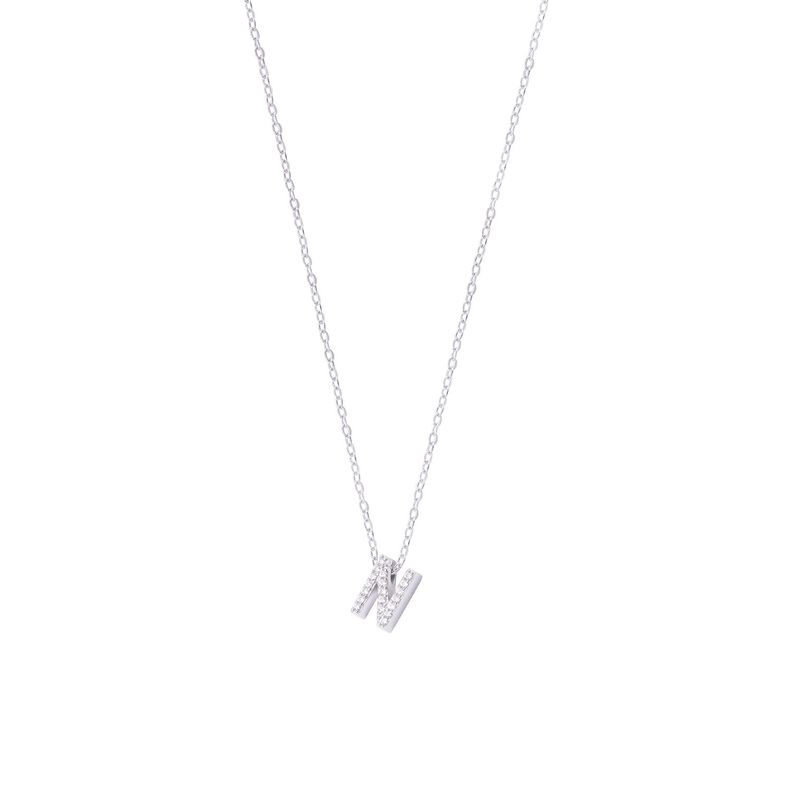 Collar de Plata Esterlina 925 Dije Letra N Circón-0