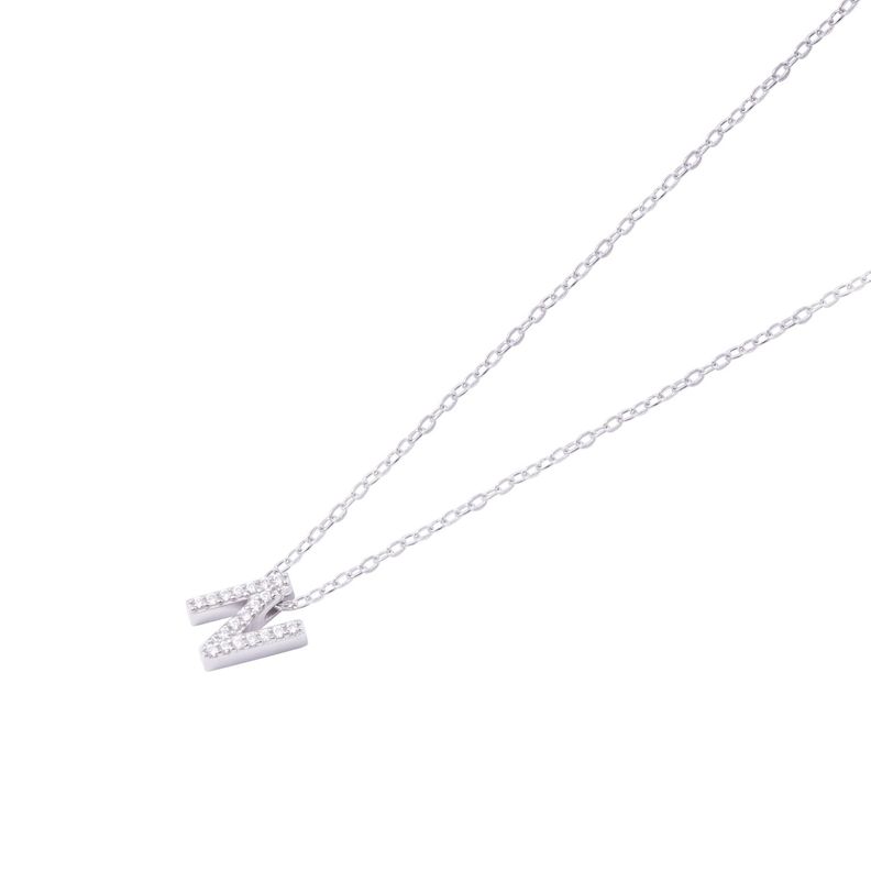 Collar de Plata Esterlina 925 Dije Letra N Circón-1