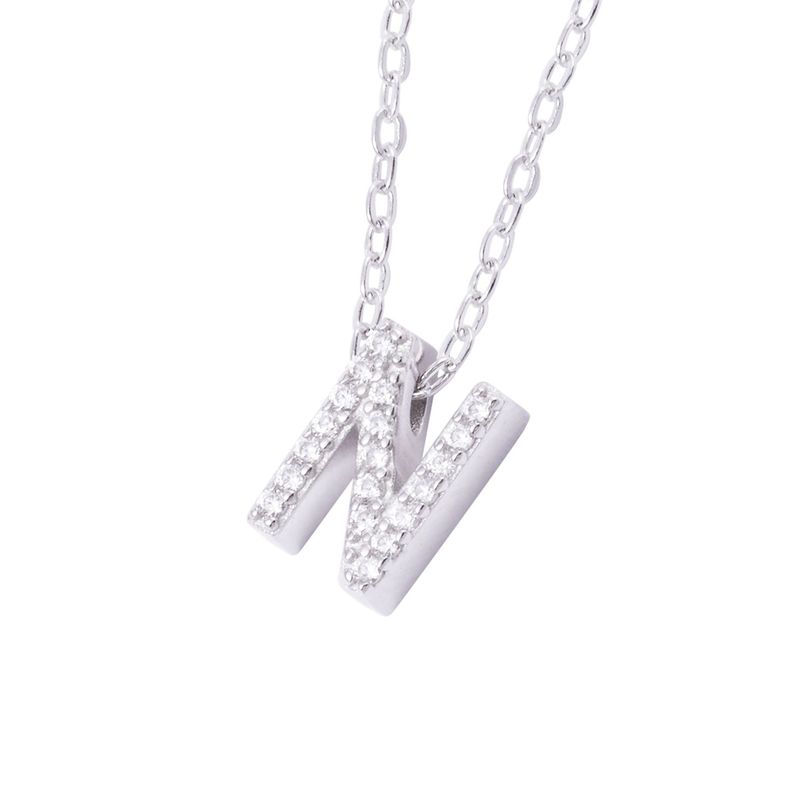 Collar de Plata Esterlina 925 Dije Letra N Circón-2