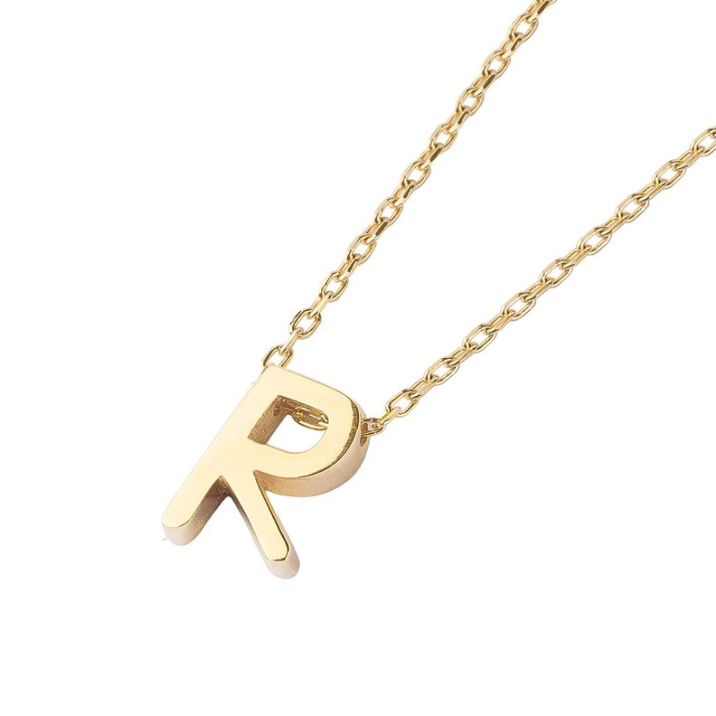 Collar de Plata Esterlina 925 Letra R Revestido en Oro 18kt-1