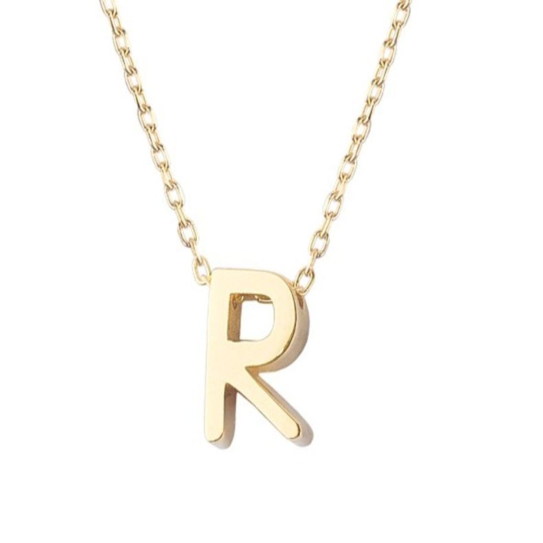 Collar de Plata Esterlina 925 Letra R Revestido en Oro 18kt-2