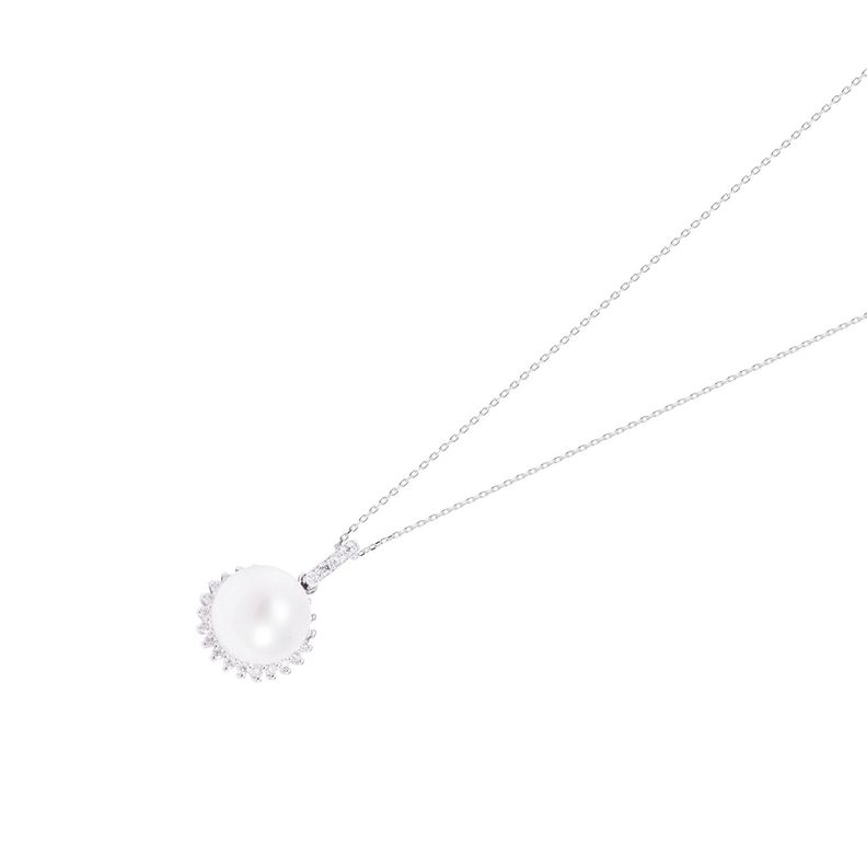 Collar Oro Blanco 18kt Perla 5-6 mm y Diamantes 14 Pts-0