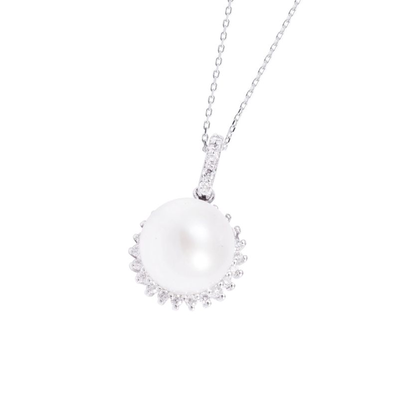 Collar Oro Blanco 18kt Perla 5-6 mm y Diamantes 14 Pts-1