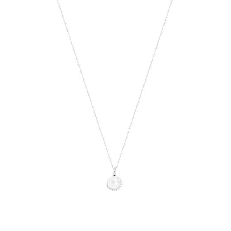 Collar Oro Blanco 18kt Perla 5-6 mm y Diamantes 14 Pts-2