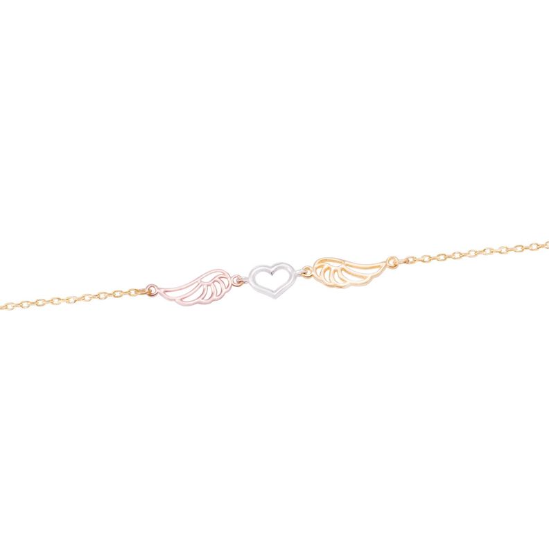 Pulsera Oro Bicolor 18kt Corazón y Alas-1
