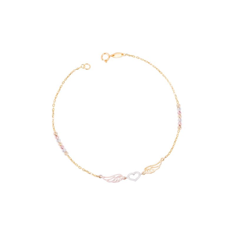 Pulsera Oro Bicolor 18kt Corazón y Alas-2
