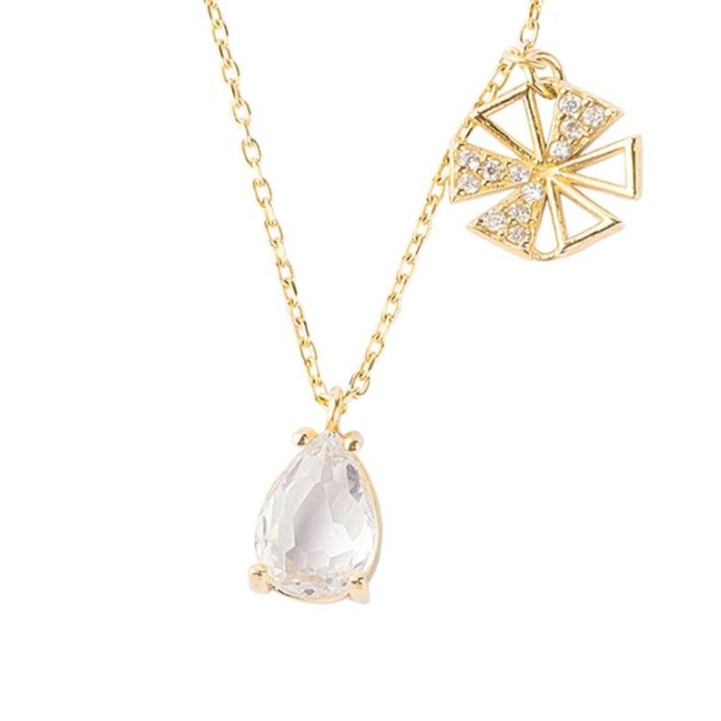 Collar de Plata Esterlina 925 Gota Flor Revestido en Oro 18kt-2