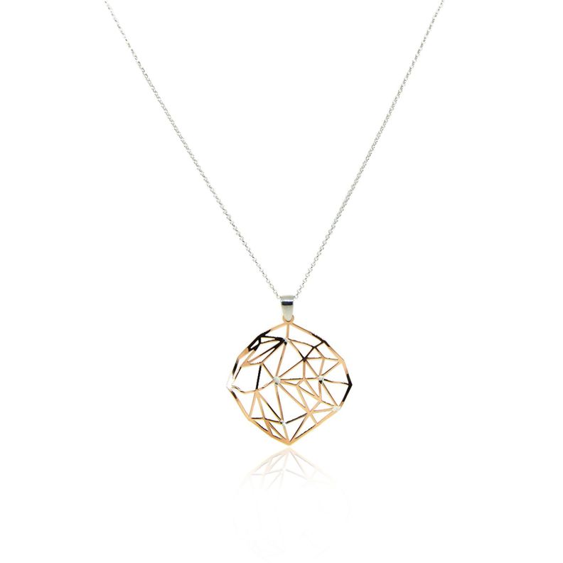 Collar de Plata Esterlina 925 Rombos Rose Revestido en Oro 18kt-0