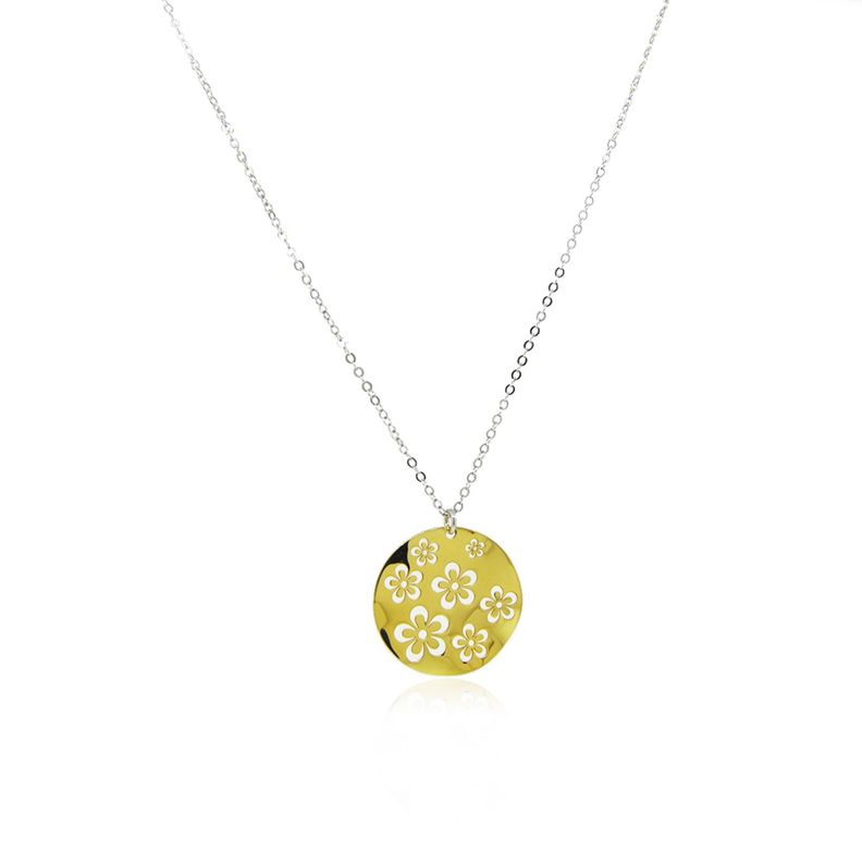 Collar Plata Esterlina 925 Colgante Flores Revestido Oro 18kt-0
