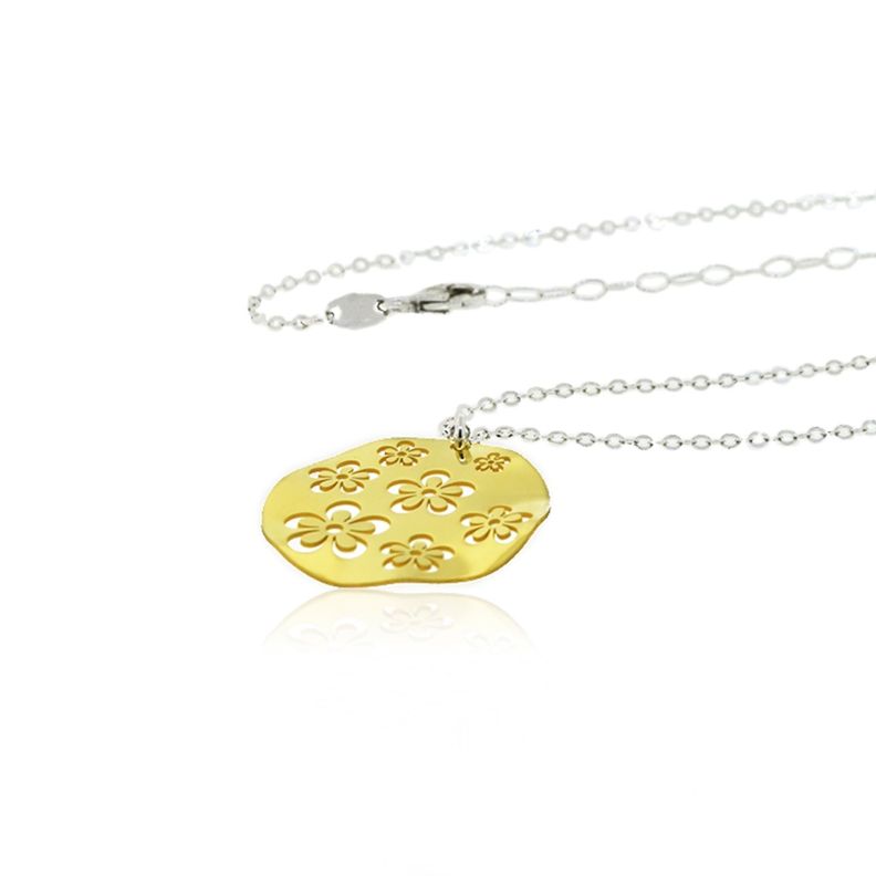 Collar Plata Esterlina 925 Colgante Flores Revestido Oro 18kt-1
