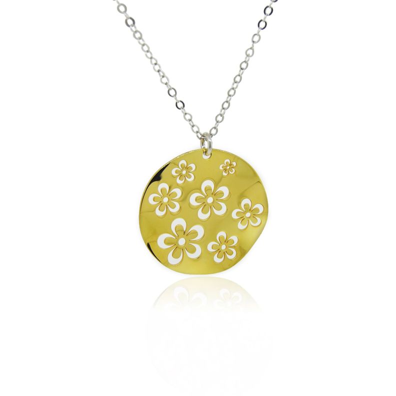 Collar Plata Esterlina 925 Colgante Flores Revestido Oro 18kt-2