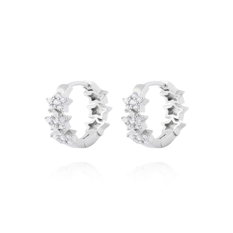 Aros de Plata Esterlina 925 Argollas 3 Estrellas Circon-0