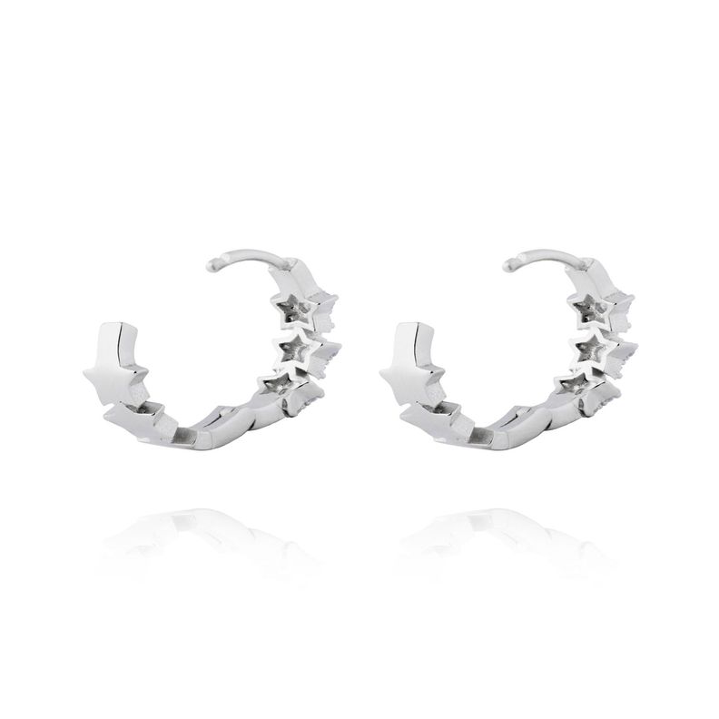 Aros de Plata Esterlina 925 Argollas 3 Estrellas Circon-1