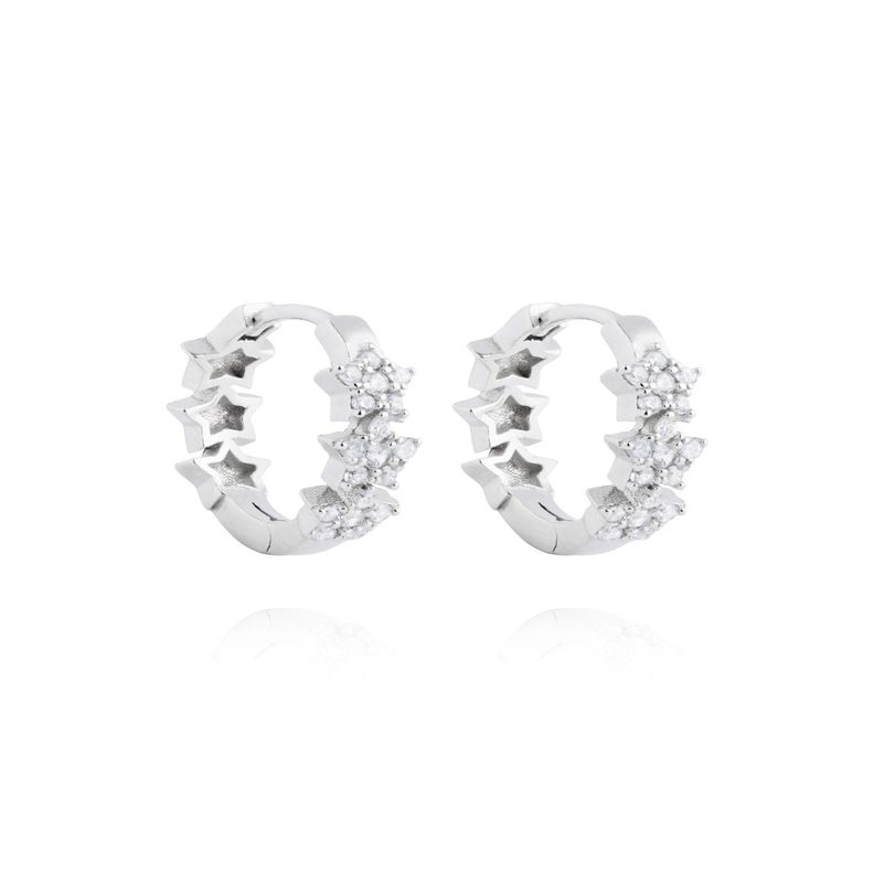 Aros de Plata Esterlina 925 Argollas 3 Estrellas Circon-2