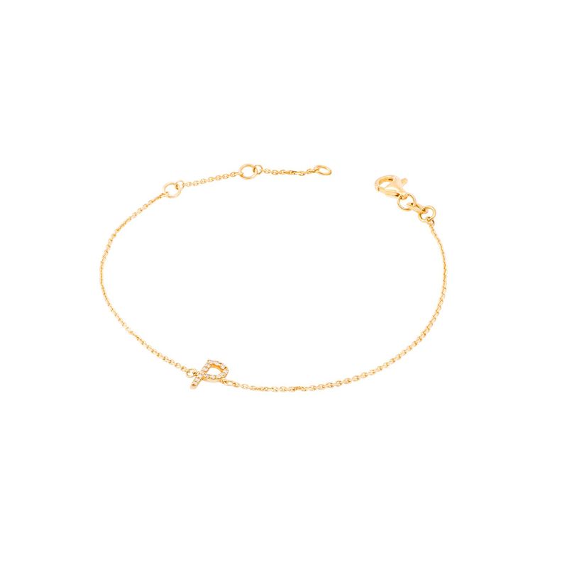 Pulsera de Oro Amarillo 18kt Letras P con Diamantes 5Pts-2