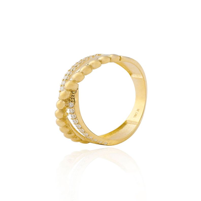 Anillo de oro  18kt Circón cruzado bolitas-0
