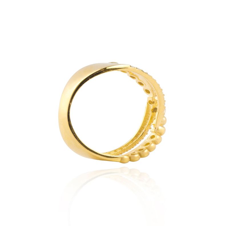 Anillo de oro  18kt Circón cruzado bolitas-1