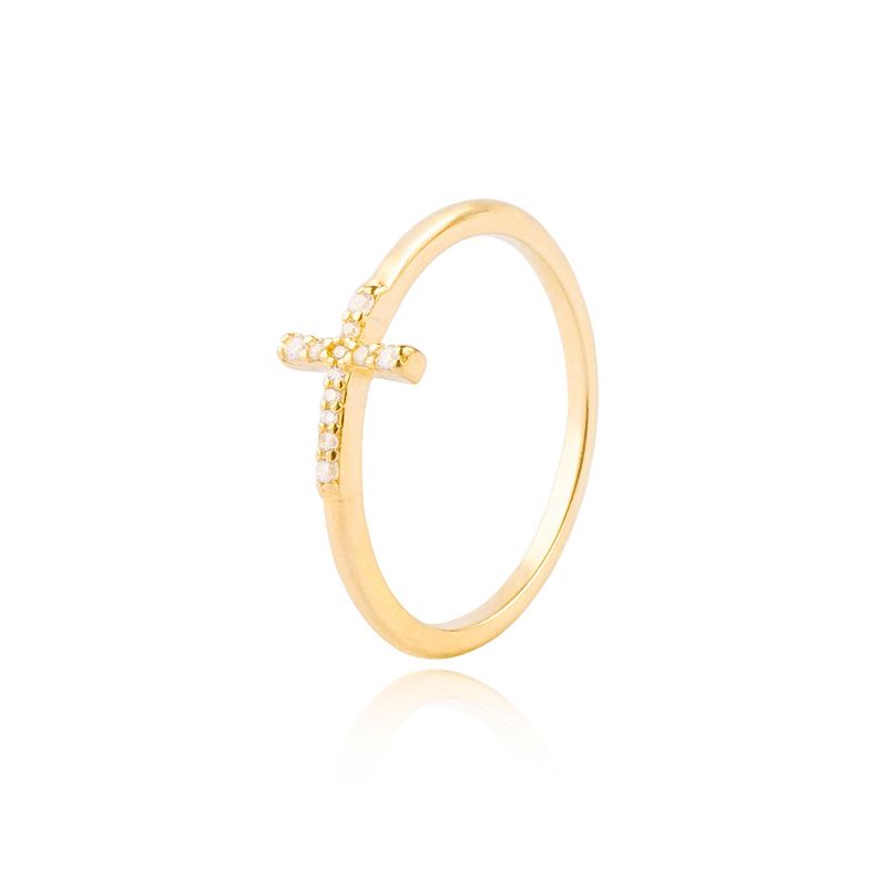 Anillo de Plata Esterlina 925 Cruz Revestido en Oro 18kt-0
