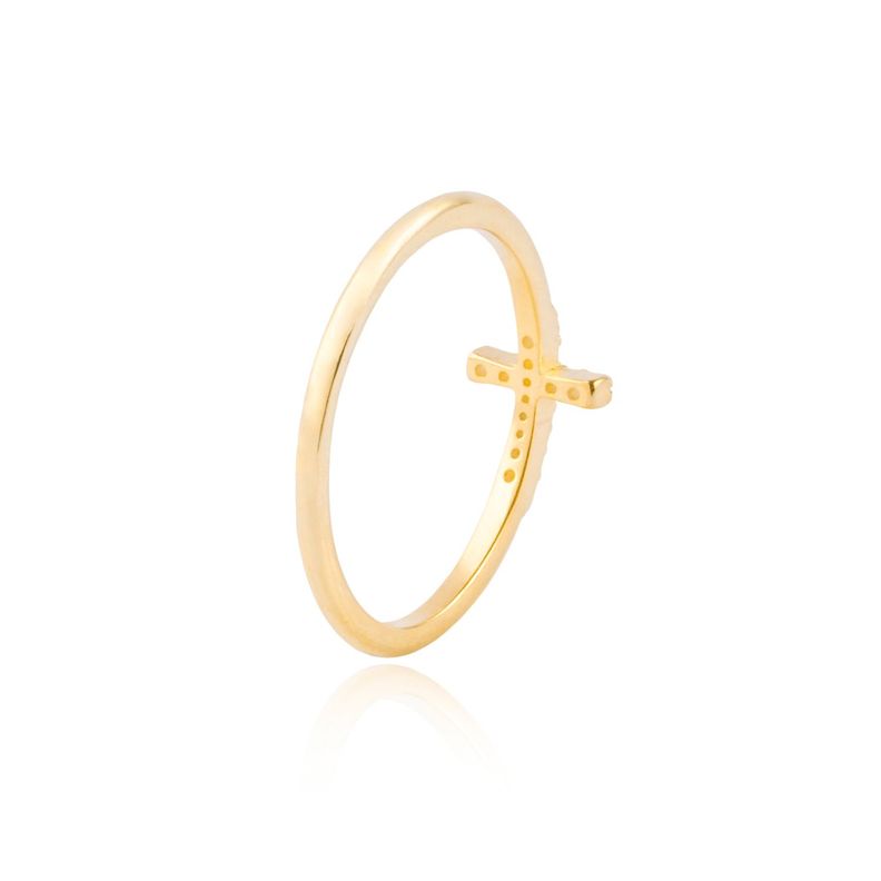 Anillo de Plata Esterlina 925 Cruz Revestido en Oro 18kt-1