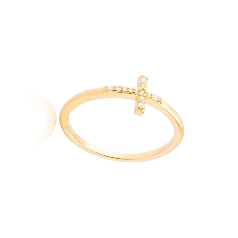 Anillo de Plata Esterlina 925 Cruz Revestido en Oro 18kt-2