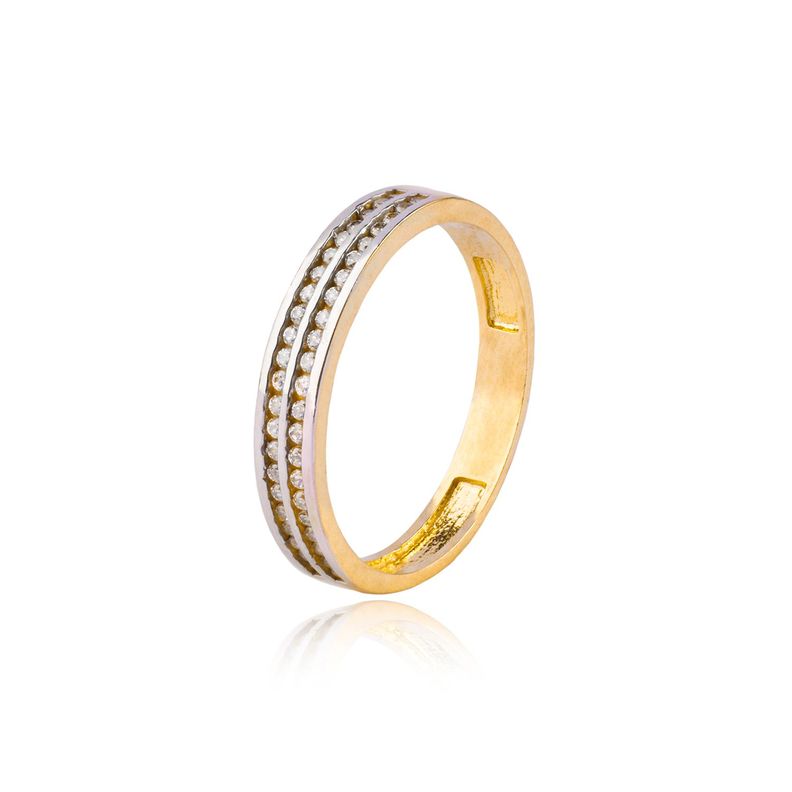Anillo Compromiso de Oro 18Kt Doble Riel Cintillo Circonita-0